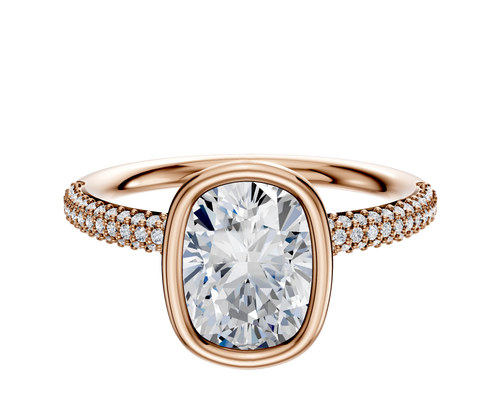18K Rose Gold Bezel Full Bezel North/South Classic Dome 3-Row-Pave 2.0mm Engagement Ring