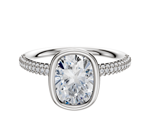 18K Two Tone Bezel Full Bezel North/South Classic Dome 3-Row-Pave 2.0mm Engagement Ring