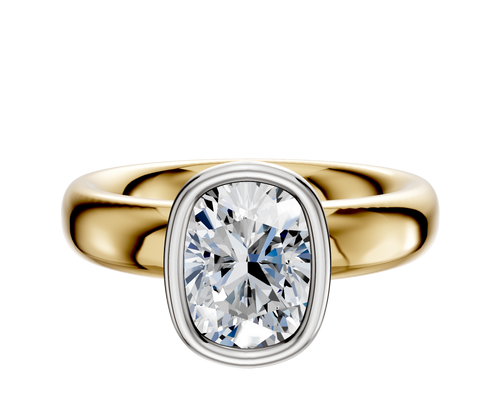 14K Two Tone Bezel Full Bezel North/South Classic Dome 4.0mm Engagement Ring
