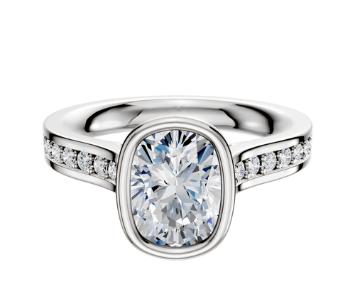 Platinum Bezel Full Bezel North/South Cathedral Flat 1-Row-Pave 2.5mm Engagement Ring