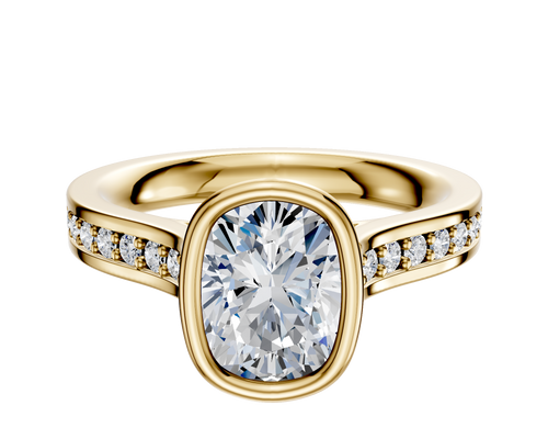 18K Yellow Gold Bezel Full Bezel North/South Cathedral Flat 1-Row-Pave 2.5mm Engagement Ring