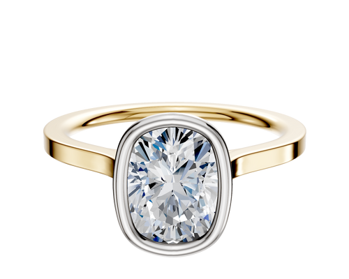 14K Two Tone Bezel Full Bezel North/South Cathedral Flat 1.5mm Engagement Ring