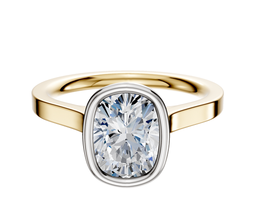 14K Two Tone Bezel Full Bezel North/South Cathedral Flat 2.0mm Engagement Ring