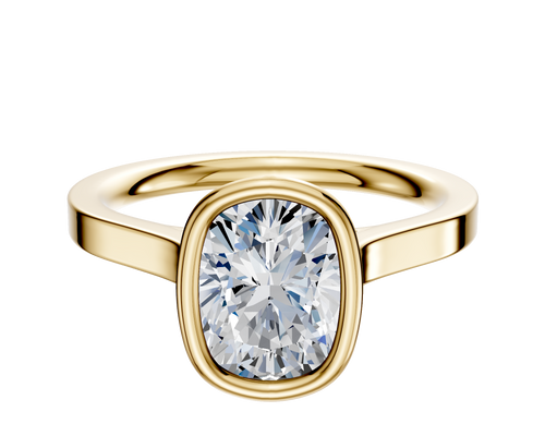 14K Yellow Gold Bezel Full Bezel North/South Cathedral Flat 2.0mm Engagement Ring