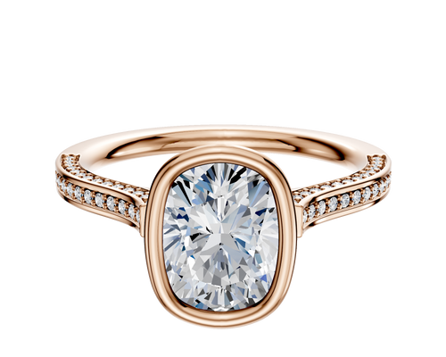 18K Rose Gold Bezel Full Bezel North/South Cathedral Flat 3-Row-Pave 2.0mm Engagement Ring