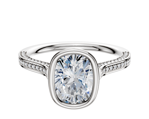 14K Two Tone Bezel Full Bezel North/South Cathedral Flat 3-Row-Pave 2.0mm Engagement Ring