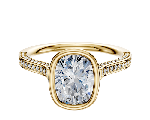 18K Yellow Gold Bezel Full Bezel North/South Cathedral Flat 3-Row-Pave 2.0mm Engagement Ring