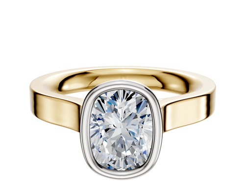 18K Two Tone Bezel Full Bezel North/South Cathedral Flat 3.0mm Engagement Ring