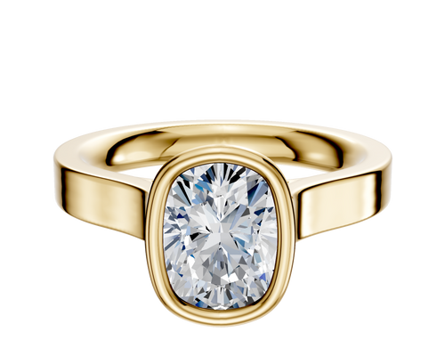 14K Yellow Gold Bezel Full Bezel North/South Cathedral Flat 3.0mm Engagement Ring