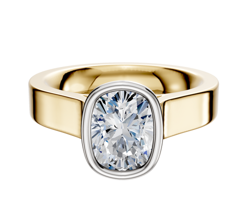 18K Two Tone Bezel Full Bezel North/South Cathedral Flat 4.0mm Engagement Ring