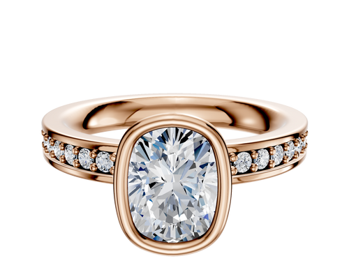 18K Rose Gold Bezel Full Bezel North/South Classic Flat 1-Row-Pave 2.5mm Engagement Ring