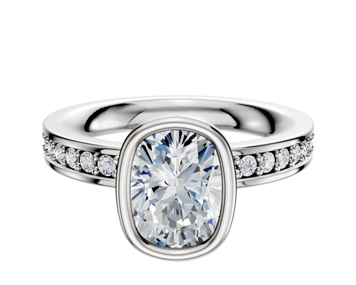 18K Two Tone Bezel Full Bezel North/South Classic Flat 1-Row-Pave 2.5mm Engagement Ring