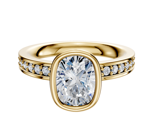18K Yellow Gold Bezel Full Bezel North/South Classic Flat 1-Row-Pave 2.5mm Engagement Ring