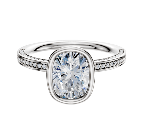 18K White Gold Bezel Full Bezel North/South Classic Flat 3-Row-Pave 2.0mm Engagement Ring