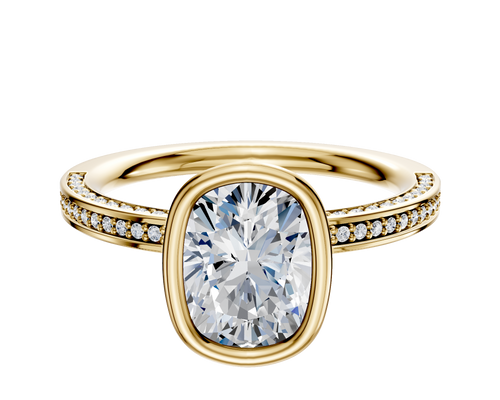14K Yellow Gold Bezel Full Bezel North/South Classic Flat 3-Row-Pave 2.0mm Engagement Ring