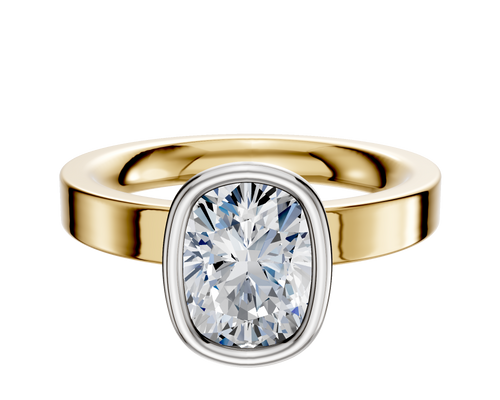 18K Two Tone Bezel Full Bezel North/South Classic Flat 3.0mm Engagement Ring