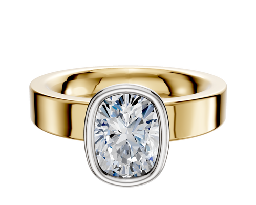 18K Two Tone Bezel Full Bezel North/South Classic Flat 4.0mm Engagement Ring