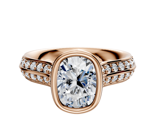 18K Rose Gold Bezel Full Bezel North/South Cathedral Knife Edge 1-Row-Pave 2.5mm Engagement Ring