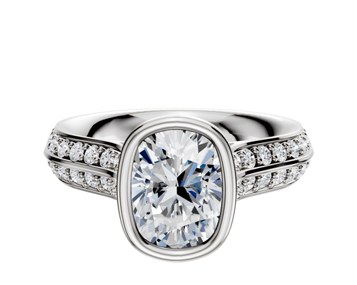 18K White Gold Bezel Full Bezel North/South Cathedral Knife Edge 1-Row-Pave 2.5mm Engagement Ring