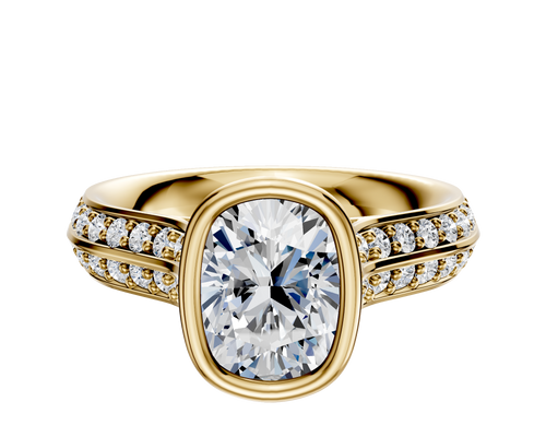 14K Yellow Gold Bezel Full Bezel North/South Cathedral Knife Edge 1-Row-Pave 2.5mm Engagement Ring