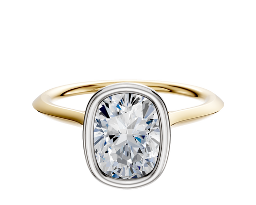 14K Two Tone Bezel Full Bezel North/South Cathedral Knife Edge 1.5mm Engagement Ring