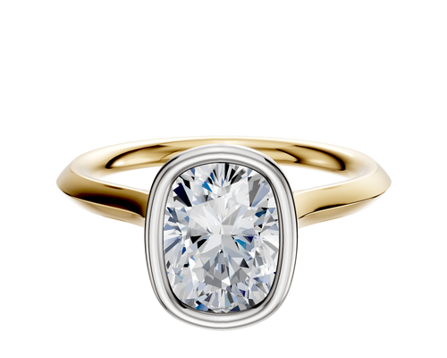 14K Two Tone Bezel Full Bezel North/South Cathedral Knife Edge 2.0mm Engagement Ring