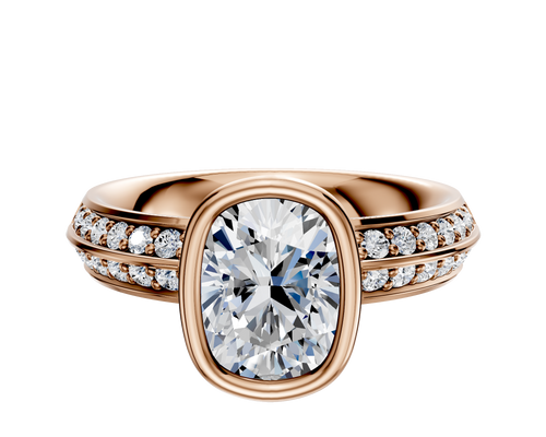 18K Rose Gold Bezel Full Bezel North/South Classic Knife Edge 1-Row-Pave 2.5mm Engagement Ring