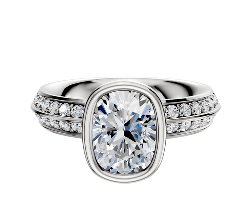 14K White Gold Bezel Full Bezel North/South Classic Knife Edge 1-Row-Pave 2.5mm Engagement Ring