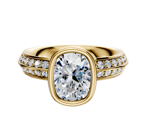 14K Yellow Gold Bezel Full Bezel North/South Classic Knife Edge 1-Row-Pave 2.5mm Engagement Ring