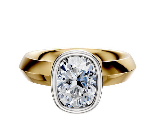 14K Two Tone Bezel Full Bezel North/South Classic Knife Edge 4.0mm Engagement Ring