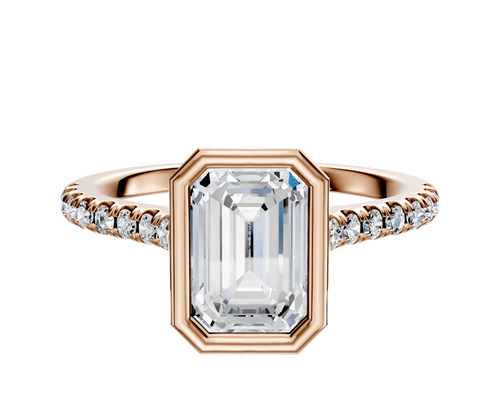 18K Rose Gold Bezel Full Bezel North/South Cathedral Dome 1-Row-Pave 2.5mm Engagement Ring