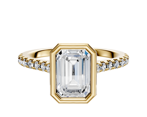 18K Yellow Gold Bezel Full Bezel North/South Cathedral Dome 1-Row-Pave 2.5mm Engagement Ring