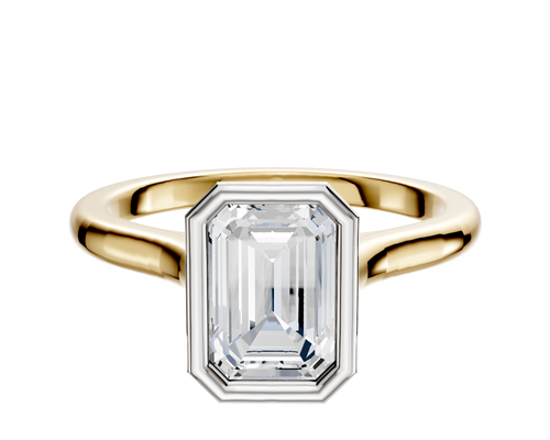 14K Two Tone Bezel Full Bezel North/South Cathedral Dome 2.0mm Engagement Ring