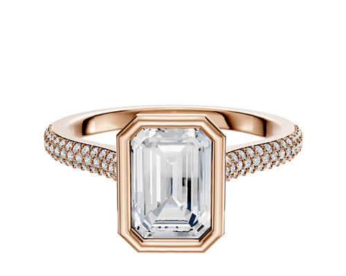 18K Rose Gold Bezel Full Bezel North/South Cathedral Dome 3-Row-Pave 2.0mm Engagement Ring