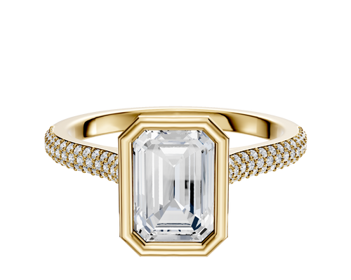 18K Yellow Gold Bezel Full Bezel North/South Cathedral Dome 3-Row-Pave 2.0mm Engagement Ring