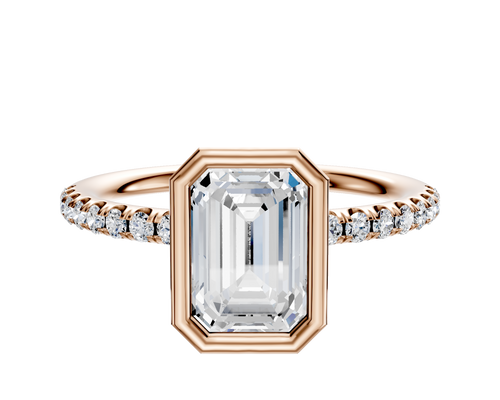 18K Rose Gold Bezel Full Bezel North/South Classic Dome 1-Row-Pave 2.5mm Engagement Ring