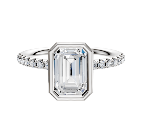 18K Two Tone Bezel Full Bezel North/South Classic Dome 1-Row-Pave 2.5mm Engagement Ring