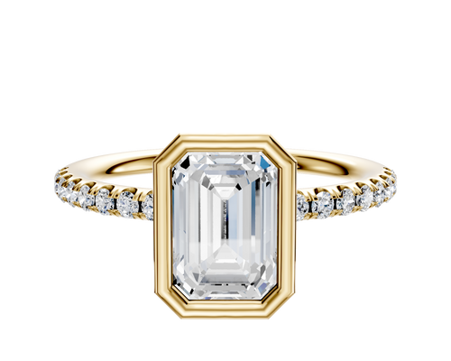 14K Yellow Gold Bezel Full Bezel North/South Classic Dome 1-Row-Pave 2.5mm Engagement Ring