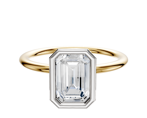 14K Two Tone Bezel Full Bezel North/South Classic Dome 1.5mm Engagement Ring