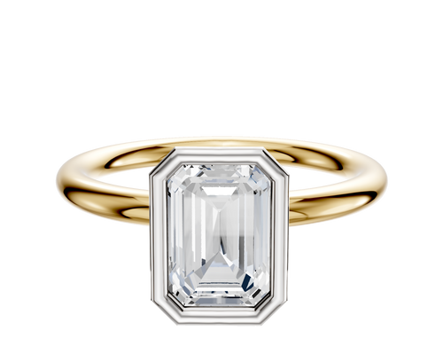 14K Two Tone Bezel Full Bezel North/South Classic Dome 2.0mm Engagement Ring
