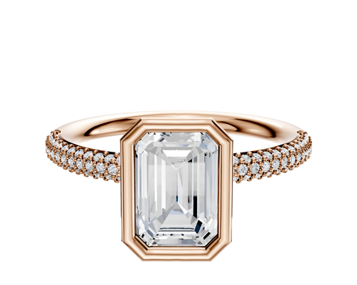 18K Rose Gold Bezel Full Bezel North/South Classic Dome 3-Row-Pave 2.0mm Engagement Ring
