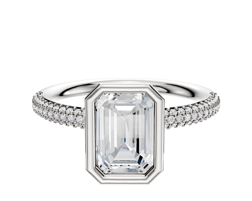 14K White Gold Bezel Full Bezel North/South Classic Dome 3-Row-Pave 2.0mm Engagement Ring