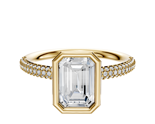14K Yellow Gold Bezel Full Bezel North/South Classic Dome 3-Row-Pave 2.0mm Engagement Ring
