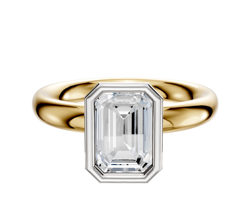 18K Two Tone Bezel Full Bezel North/South Classic Dome 3.0mm Engagement Ring