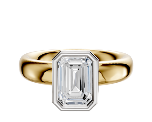 14K Two Tone Bezel Full Bezel North/South Classic Dome 4.0mm Engagement Ring