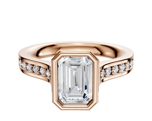 18K Rose Gold Bezel Full Bezel North/South Cathedral Flat 1-Row-Pave 2.5mm Engagement Ring
