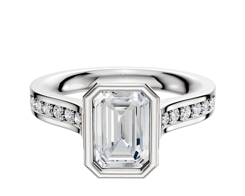 18K White Gold Bezel Full Bezel North/South Cathedral Flat 1-Row-Pave 2.5mm Engagement Ring