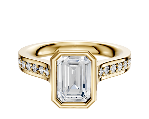 14K Yellow Gold Bezel Full Bezel North/South Cathedral Flat 1-Row-Pave 2.5mm Engagement Ring