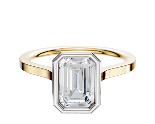 14K Two Tone Bezel Full Bezel North/South Cathedral Flat 1.5mm Engagement Ring