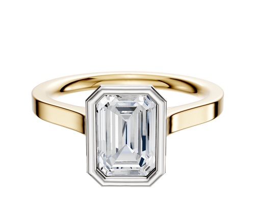 18K Two Tone Bezel Full Bezel North/South Cathedral Flat 2.0mm Engagement Ring
